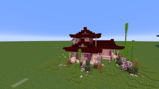 maison asiatique avec arbre de cerisier/asian house with cherry tree